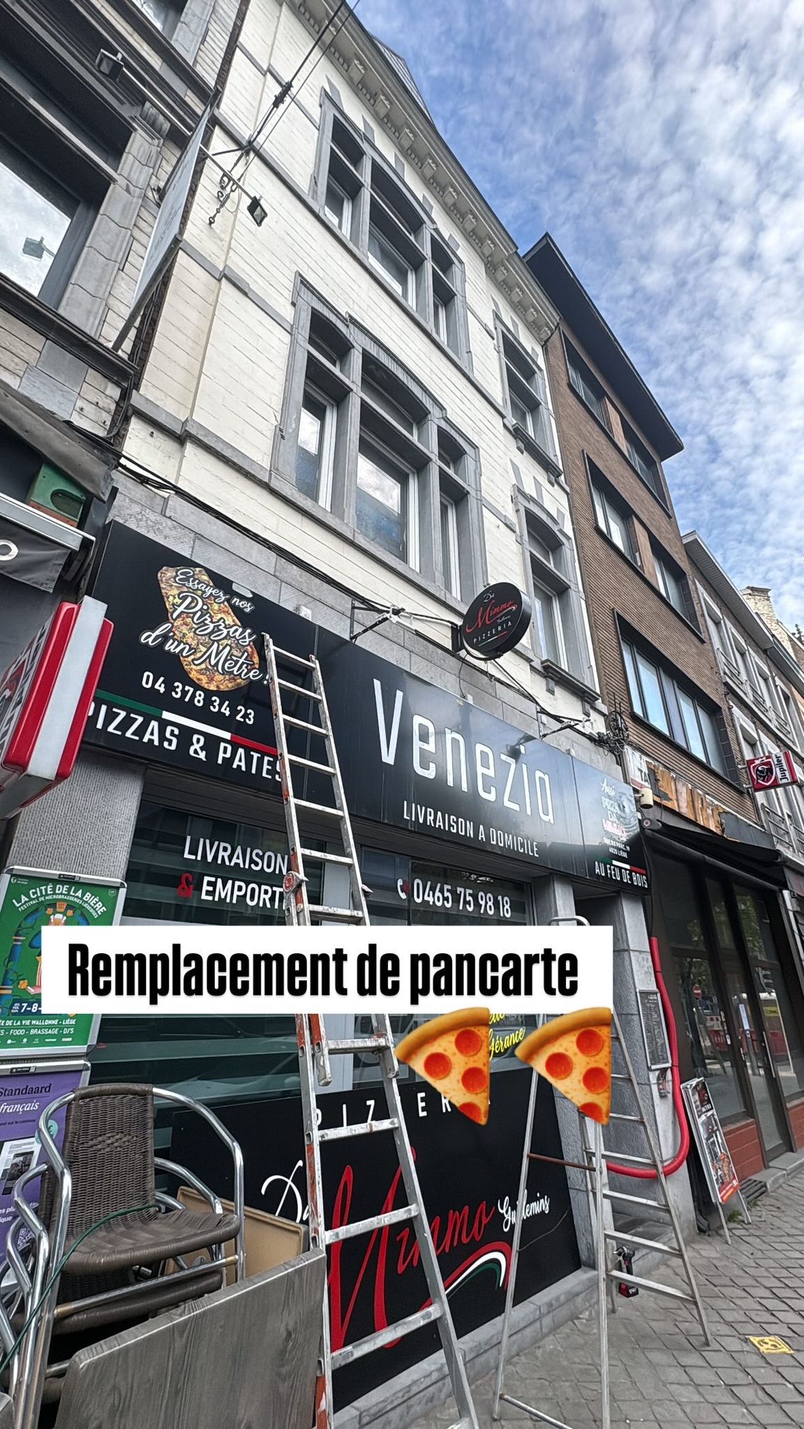 Remplacement affiche enseigne pizzeria à Liège - ancienne pancarte - TS Pro-Tech